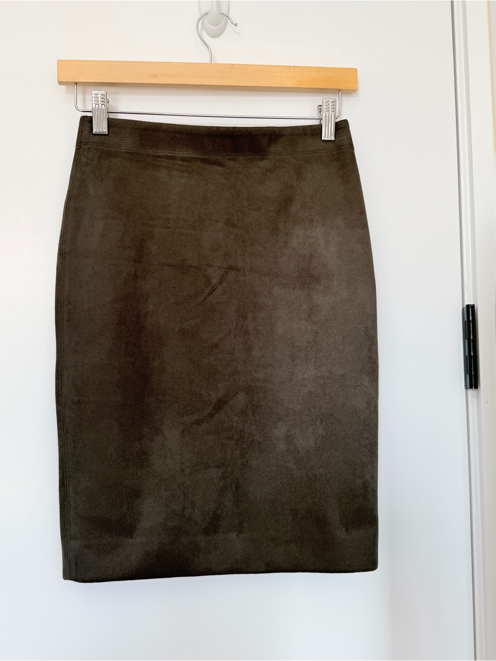 Catherine Malandrino Olive Stretch Suede Pencil Skirt